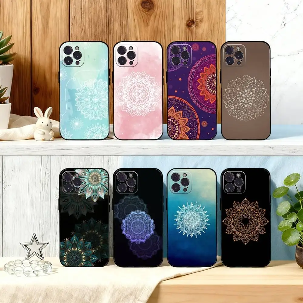 

Mandala Wood Grain Painting Phone Case For iPhone17,16,15,14,13,12Plus,Pro Max,XS,5G Soft Silicone Black Cover