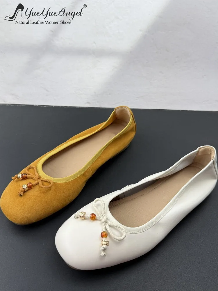 

Casual Women Sneakers Comfortable Round Toe Bowknot Slip On Real Suede Leather Pumps Fashion New Ladies Non Slip Walking Shoes