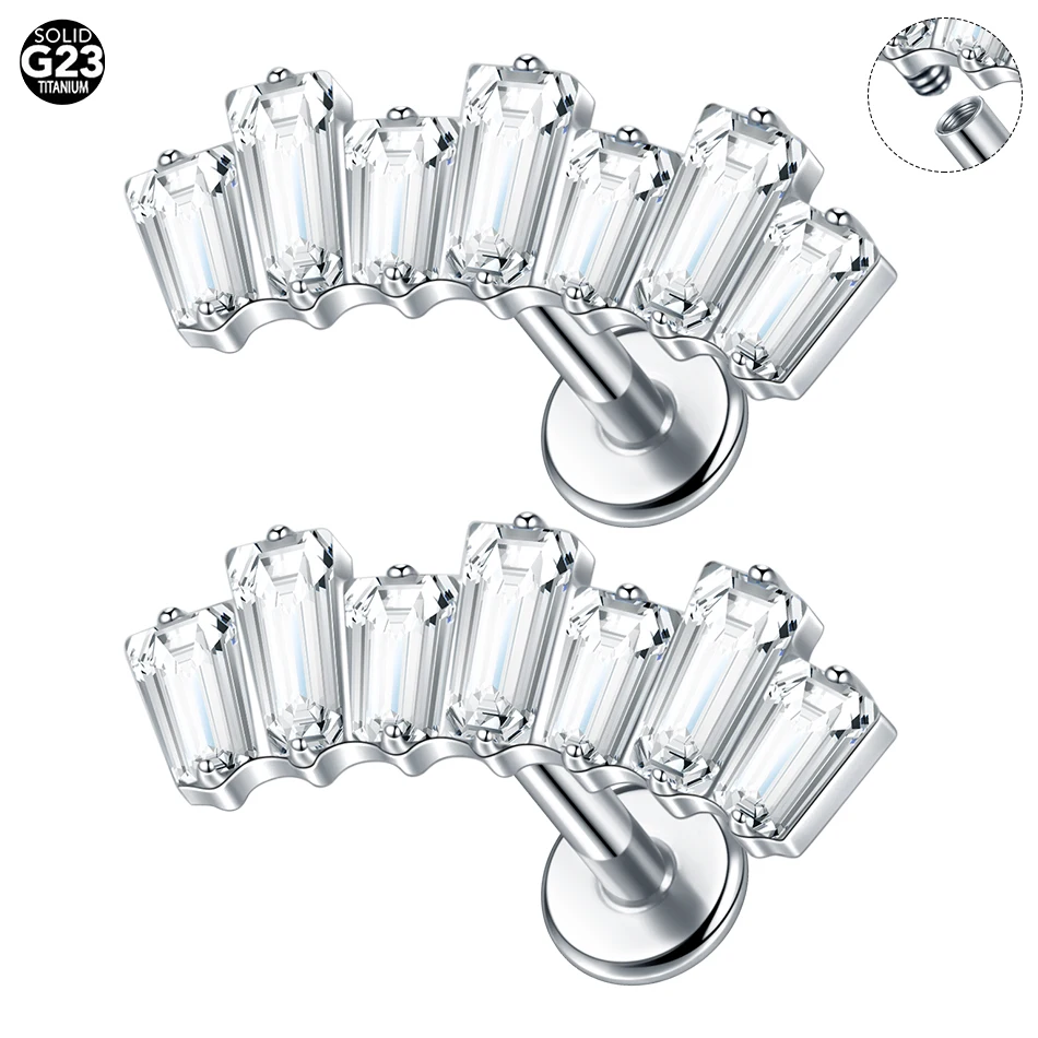 1PC Titanium Piercing Cluster Cubic Zircon Cartilage Earring Tragus Pircing Flat Back Stud Helix Piercing Jewelry Women Gifts