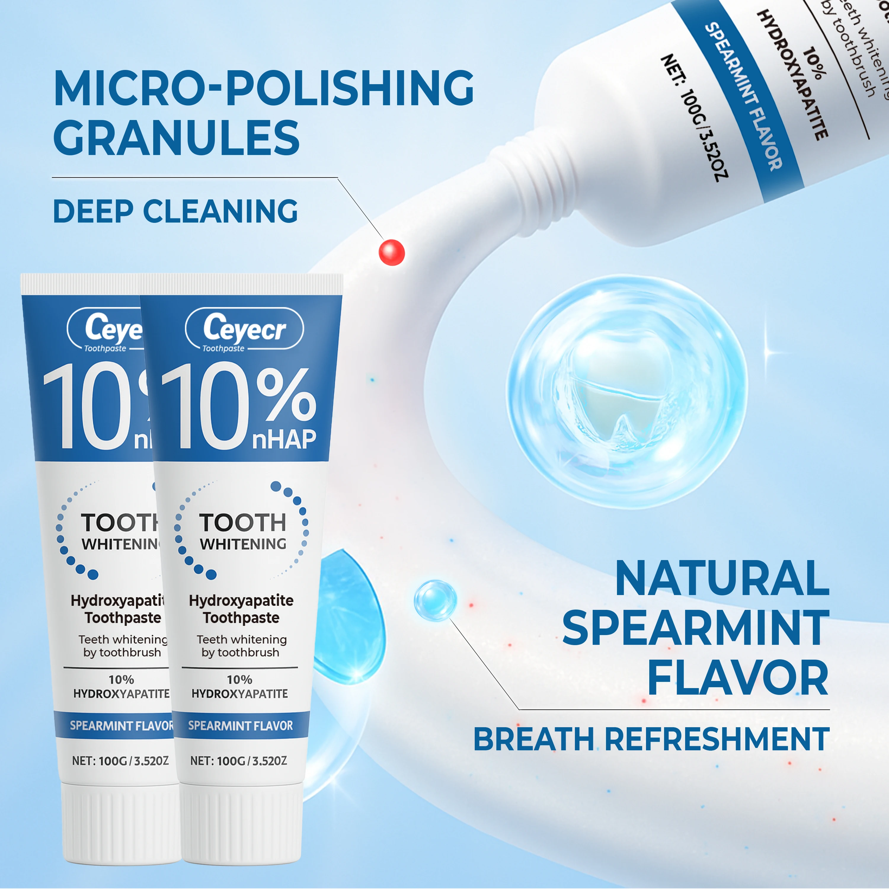 10% Hydroxyapatite toothpaste, 10% hydroxyapatite whitening tooth, mint essential oil deep cleaning paste, fresh breath