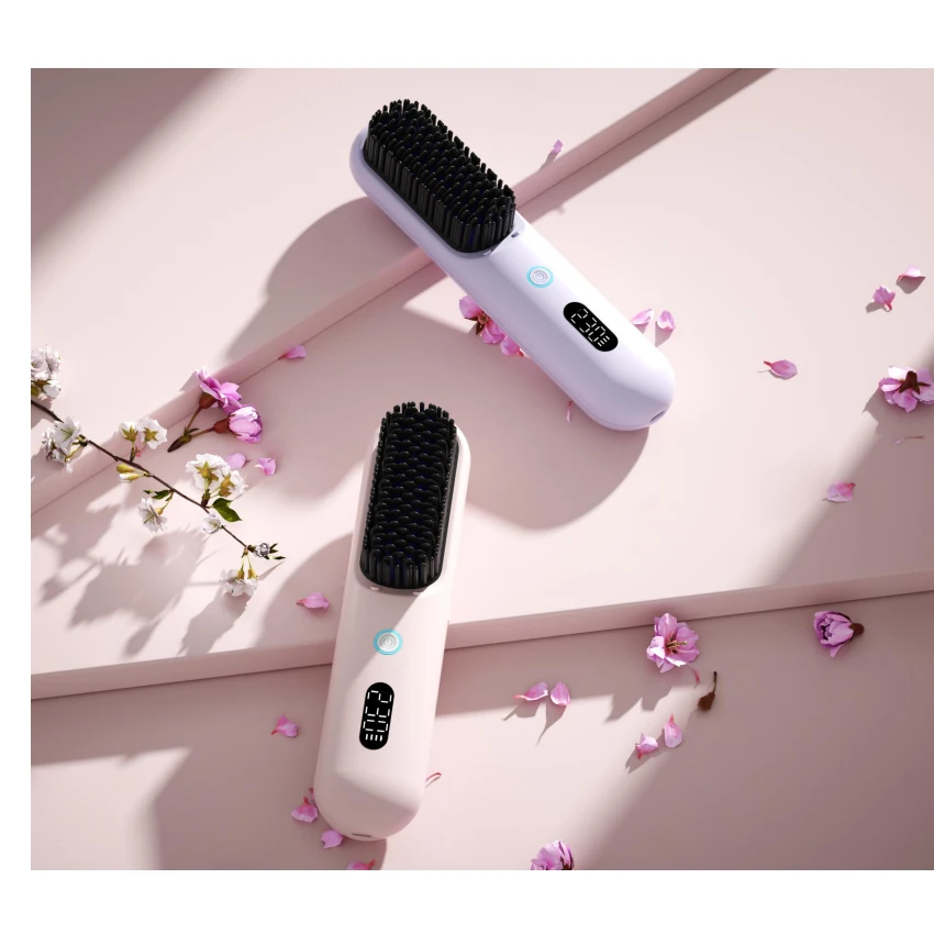 

2024 New Arrival 9600 MAH Cordless Rechargeable Portable Mini Hair Straightener Negative Ion Wireless Hair Straightening Comb