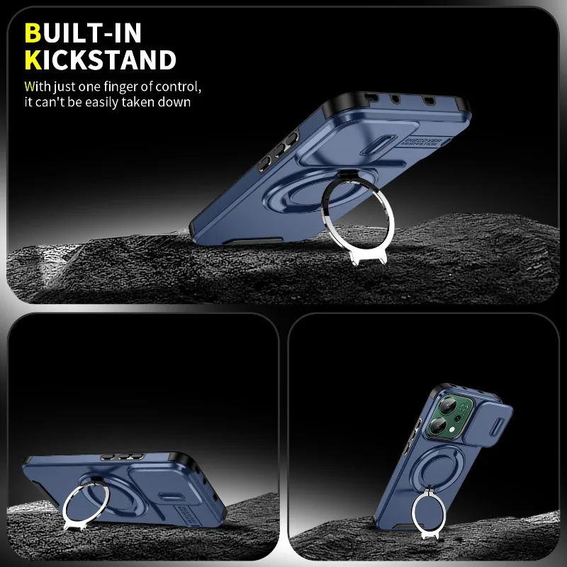 For Reno 14 Pro 5G 14F Shockproof Hybrid Magnetic Stand Phone Case for Reno14 13 Pro 13FS Slide Lens Camera Protect Armor Cover
