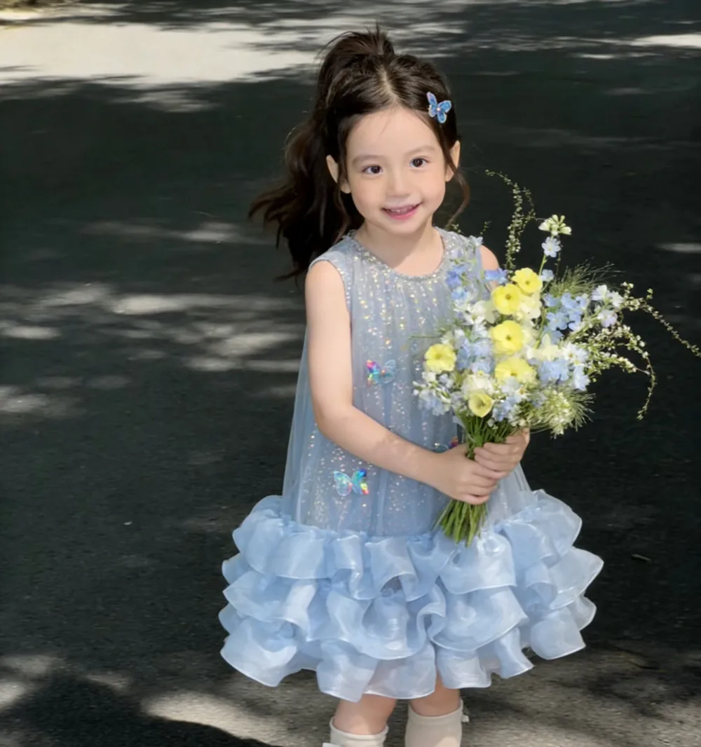 

Summer Princess Dress girls clothes Heavy industry production dresses Three dimensional butterfly sweet mesh dress ﻿