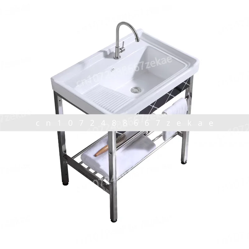 

Ceramic laundry basin, stainless steel bracket basin wash basin with rubbing board balcony ultra-deep laundry sink sink washbasi