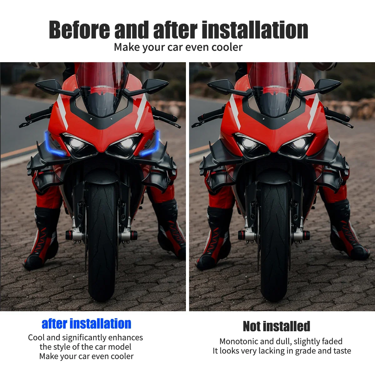 Motorcycle Front Side Spoiler Winglets With LED Light Universal Spoiler Lamps Modified Motorcycle Decorative Accessories 12V