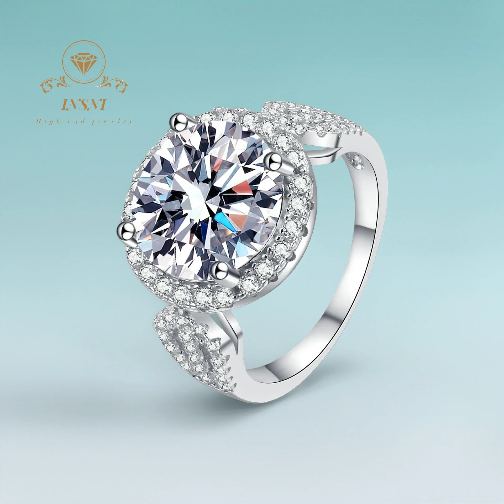 

Сертифицированное элегантное роскошное обручальное кольцо с круглым муассанитом 5 карат в кластерной оправе из серебра S925 для женщин, гипоаллергенное, для праздничного образа