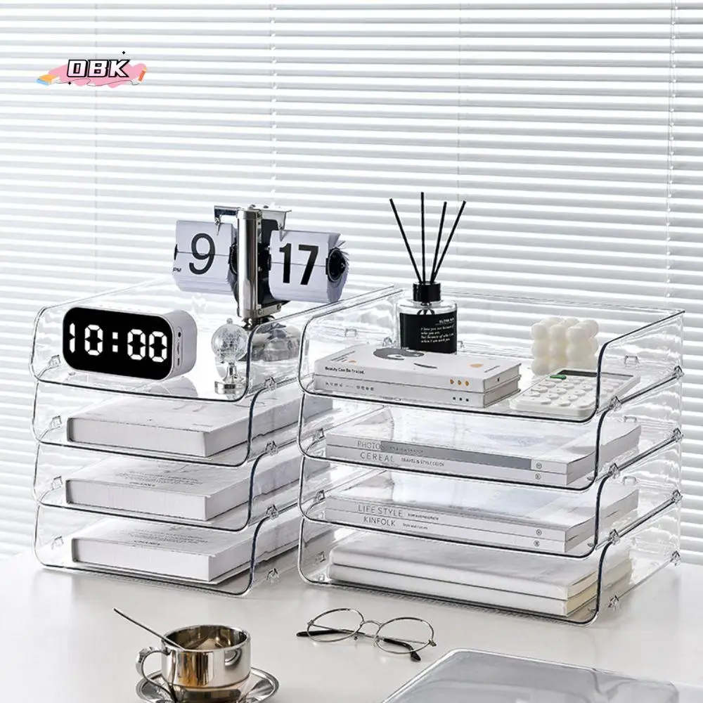 

Desktop Organizer A4 File Storage Tray Papers Rack File Organizer Stackable File Rack Transparent Multifunctional Sundries