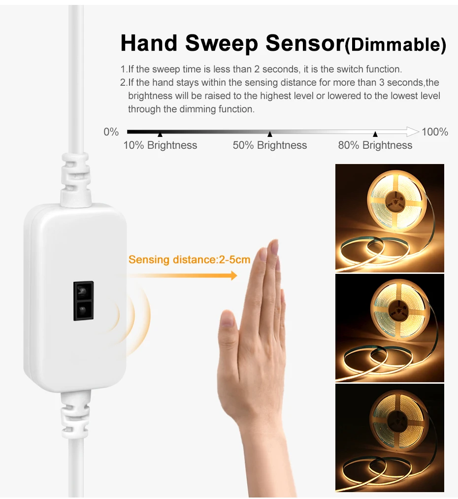 Touch Sensor Dimming Switch USB Cable DC 5V Hand Sweep Dimmer Controller with 2Pin 8mm 10mm Connector for SMD LED Strip Lights