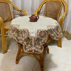 Table Cloth Round Dining Table Juppe Gold Velvet White TableCloth Table Cover Cloths Embroidery Lace Towel Dust Home Decoration