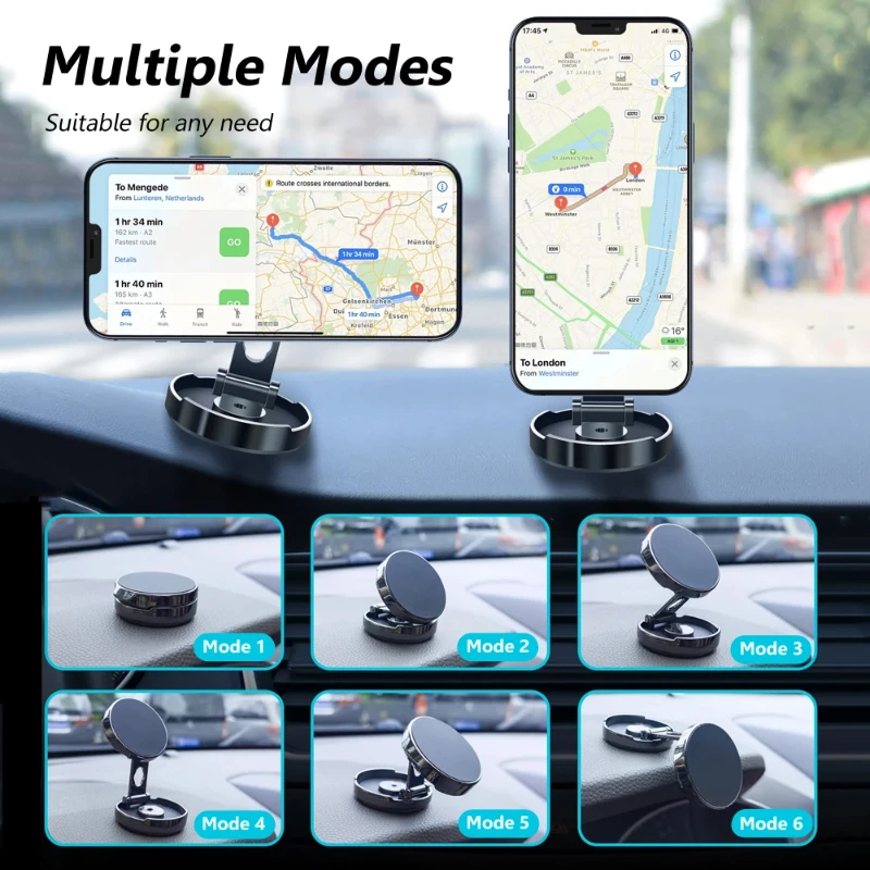 2024 Mobile Phone Stand Strong Magnetic Car Holder 720° Foldable Round Bracket Support for Universal Phones Mount Holders In Car