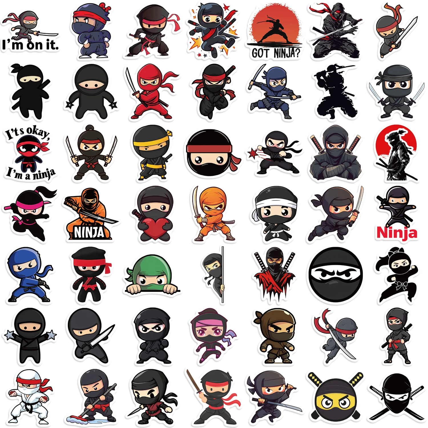 50pcs Cute Ninja Stickers Cartoon Waterproof Decals for Laptop Guitar Bike Skateboard Luggage Phone Gift for Kids Birthday