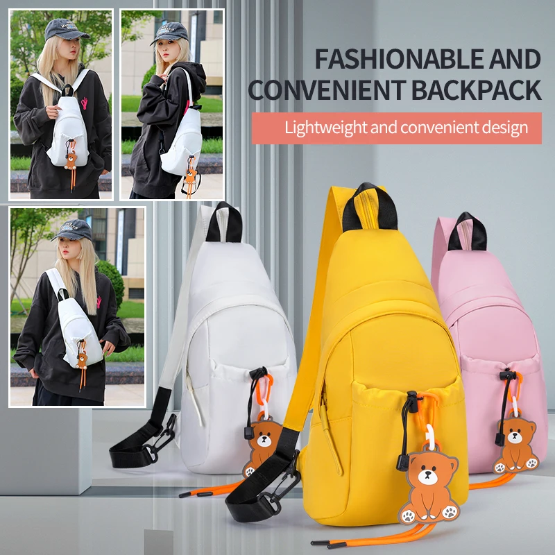 Minimalist Men's Crossbody Chest Bag with Water Cup Outdoor Travel Shoulder Bag Featuring Teddy Bear Pendant