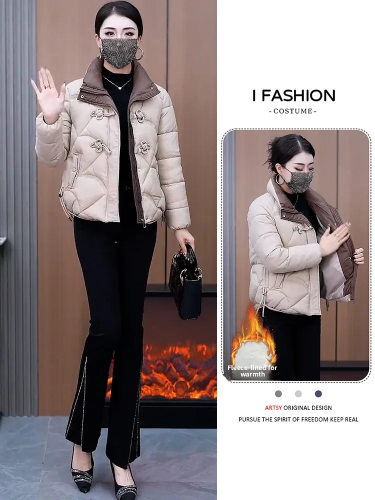 

Утепленная зимняя куртка из флиса для женщин в корейском стиле, на молнии, однотонная, с воротником-стойкой, длинными рукавами, теплая, с пуговицами