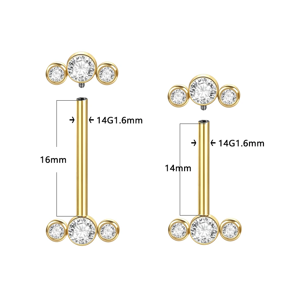 1PC Titanium 14G Internally Thread Zircon Nipple Barbell Ring CZ Bezel Set Nipple Tongue Earrings Piercings Sexy Women Jewelry