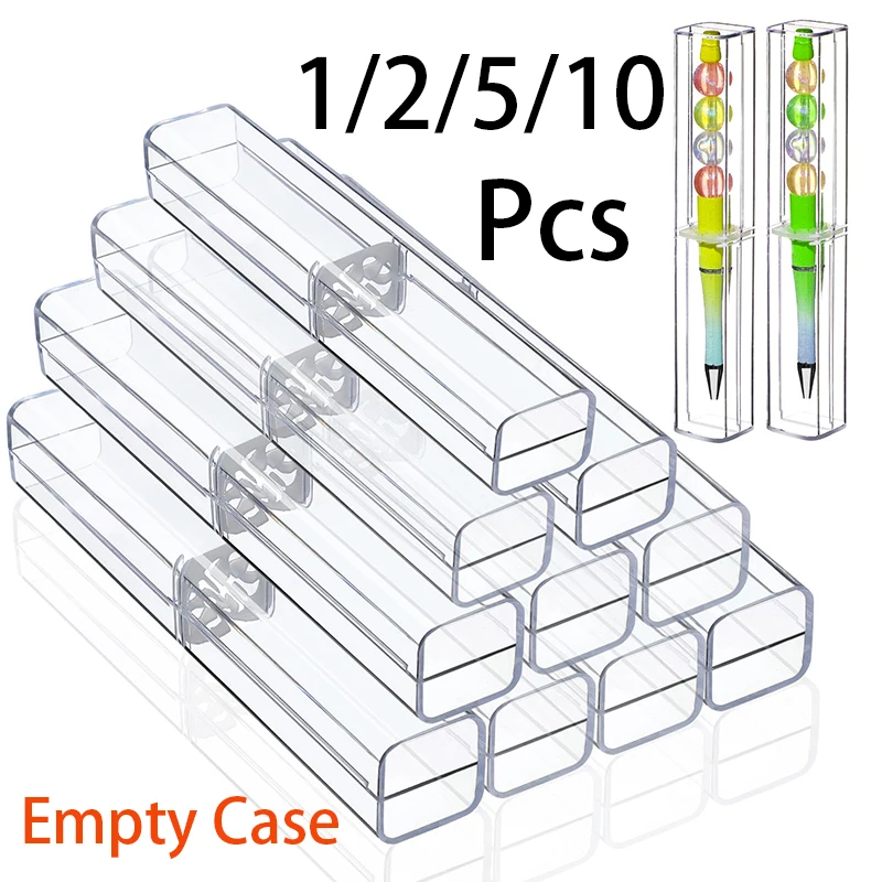 1-10Pcs Clear Acrylic Ballpoint Pen Pencil Case Gift Boxes Storage Container Single Pen Holder Empty Case