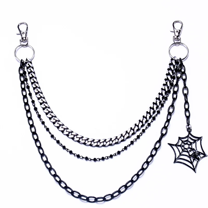 Halloween Gifts keychain Punk Black Silver Metal Pants Chain Hip Hop Spider Web Pendant Jeans Chain for Men Women Accessories view 2