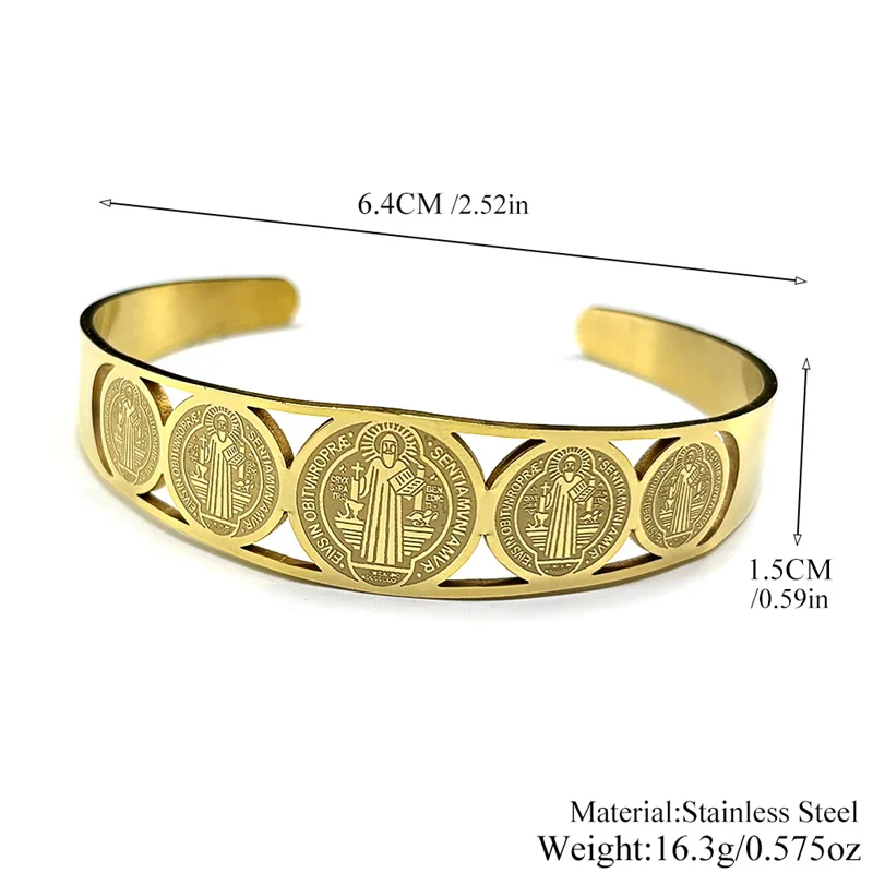 الكاثوليكية سانت بنديكت سوار قابل للتعديل للنساء الرجال الفولاذ المقاوم للصدأ الذهب اللون سان بينيتو سلسلة اليد الدينية مجوهرات