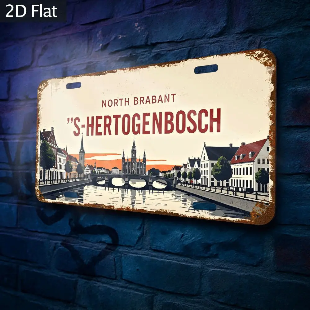 2D Flat, [JIT Enabled]2D Flat Retro Industrial Metal Wall Decorative Sign 12x6inch(30x 15cm)- Design Featuring the Dutch Citysca