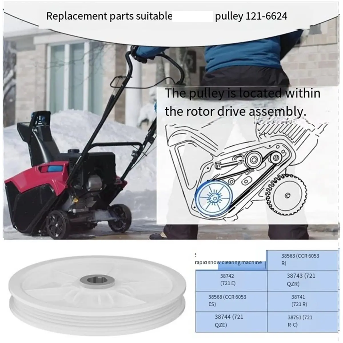 A751P ~121-6624 Snow Blower Pulley Replacement for Toro Quick Clear/Power Clear 721 & CCR 6053 Snowthrower 38563,38568,38741