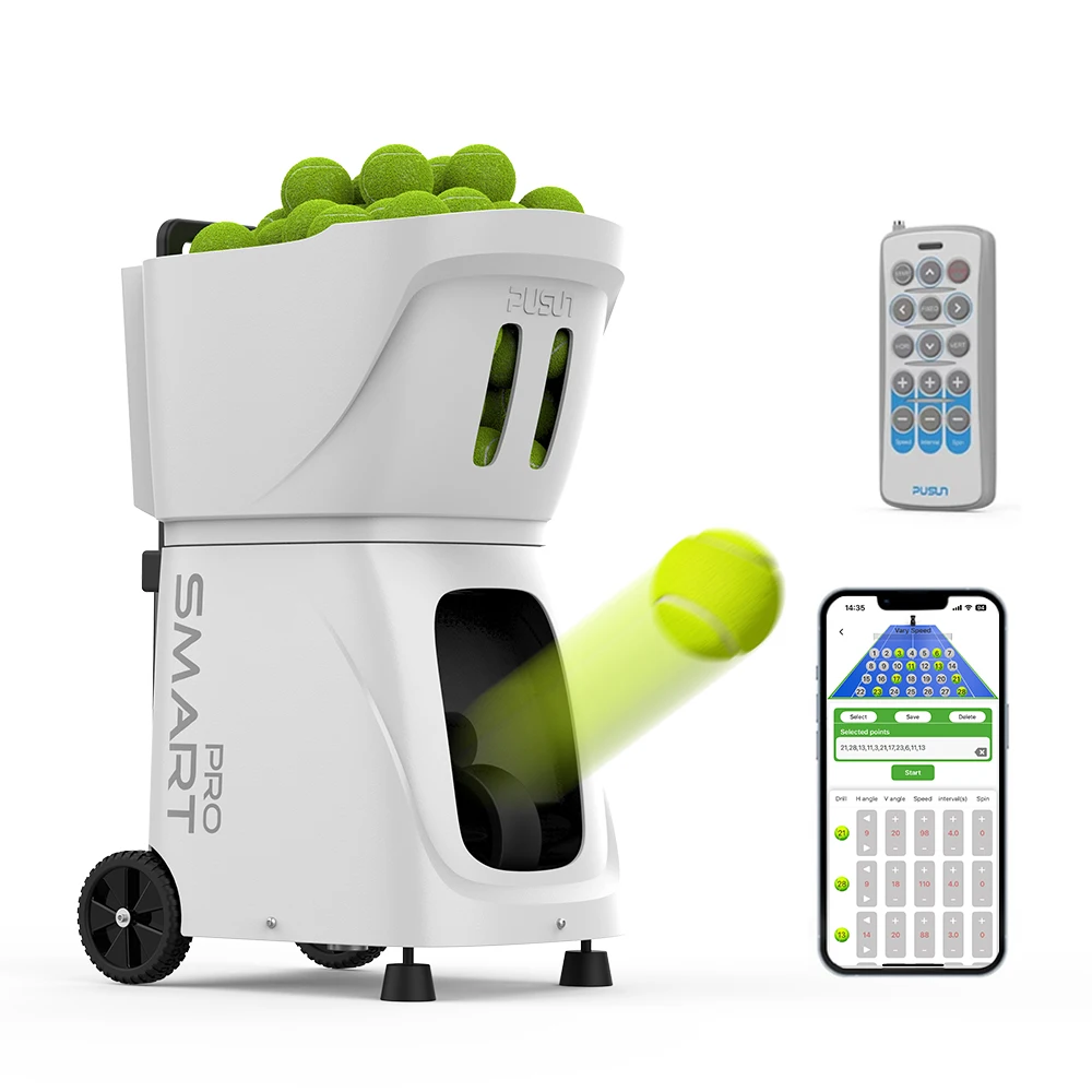 PUSUN Professional Tennis Ball Launch Machine APP Controlled Variable Speed Spin Training Device