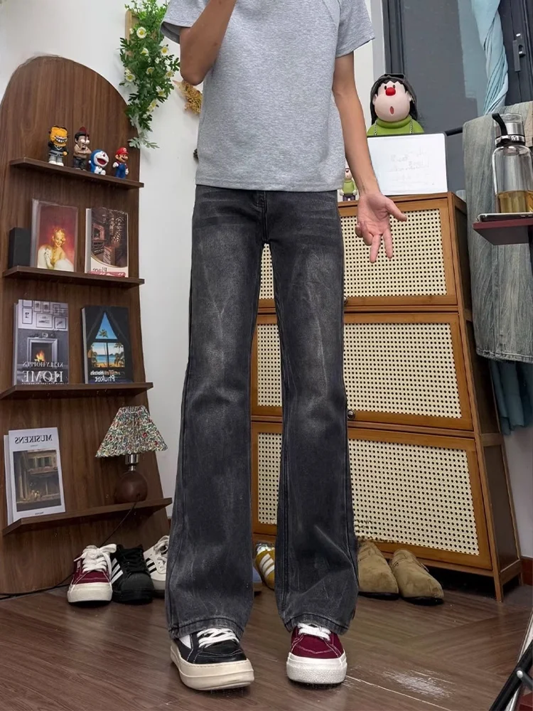 

Black Lightning Bamboo Node Straight Leg Jeans Men Autumn High Street Cool Vibe Lengthening Legs Slimming Micro Flared Pants