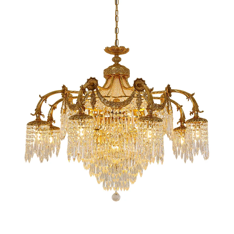 French Empire Brass Crystal Chandelier Elegant Ceiling Lamp Art Deco Pendant Light Bronze Luxury Chandeliers