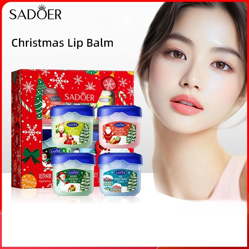 Christmas Repair Nourishing Lip Balm Kit Moisturizing Anti-drying and cracking Remove dead skin Fade lip lines Care Skin care