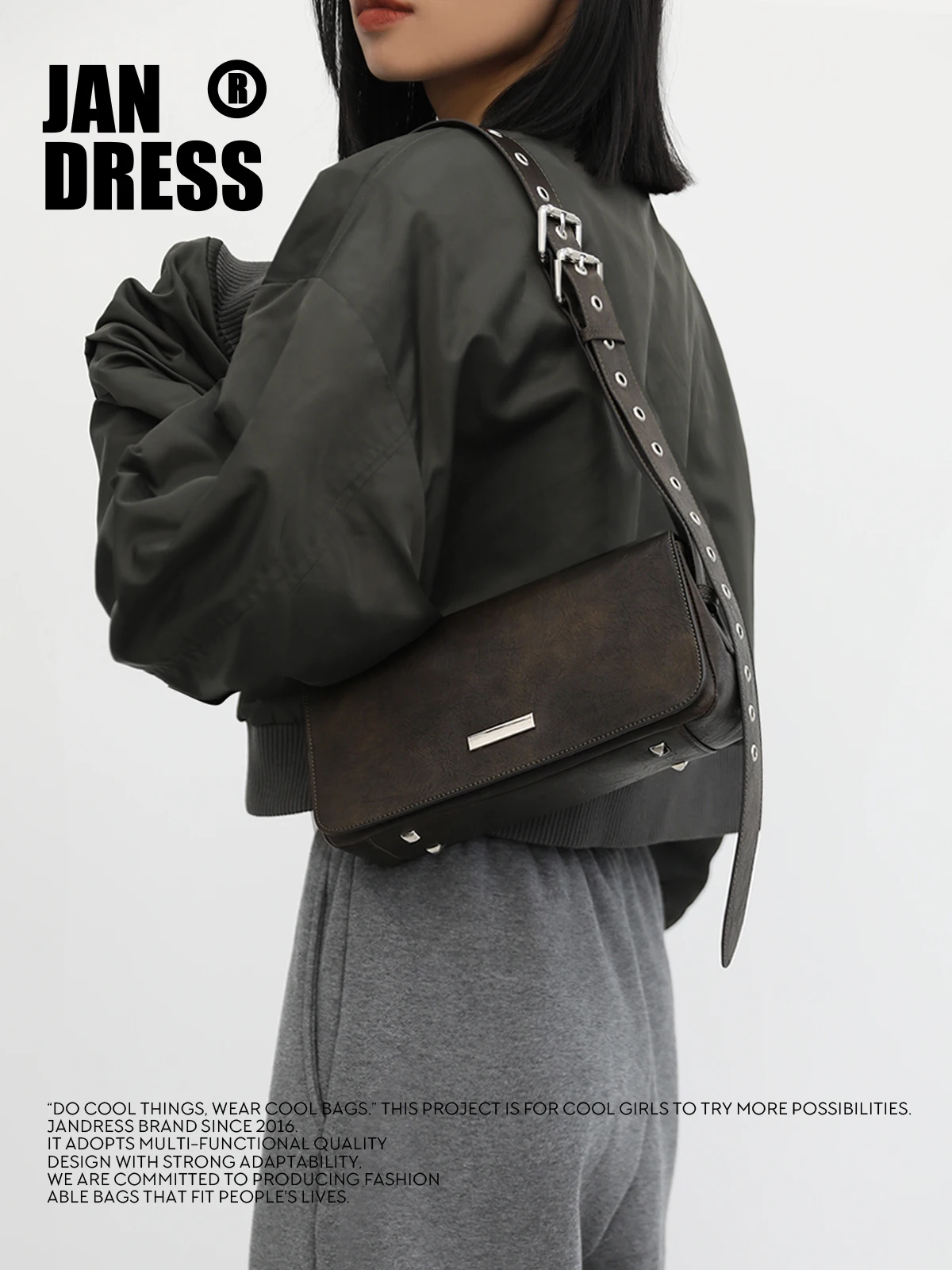 JANDRESS Original Montre Small Silver Bar Tea Green Vintage Color Rubbing Commuter Single Shoulder Small Square Bag Crossbody...