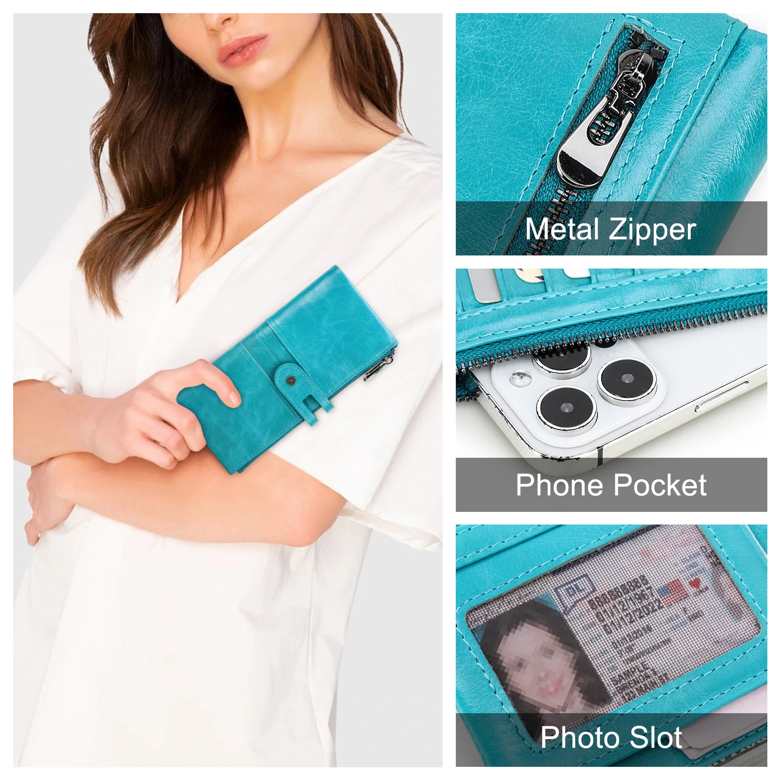 Contact\'S Genuine Leather Women Wallet Female Coin Purse Long Walet Zipper Phone Pocket Money Bag Lady Card Holder