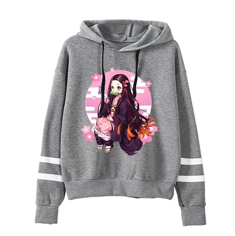 New Men/Women Hoodie Anime Kamado Nezuko Print Hoodie Casual Stripe Long Sleeve Sweatshirts Autumn Winter Personality Pullover