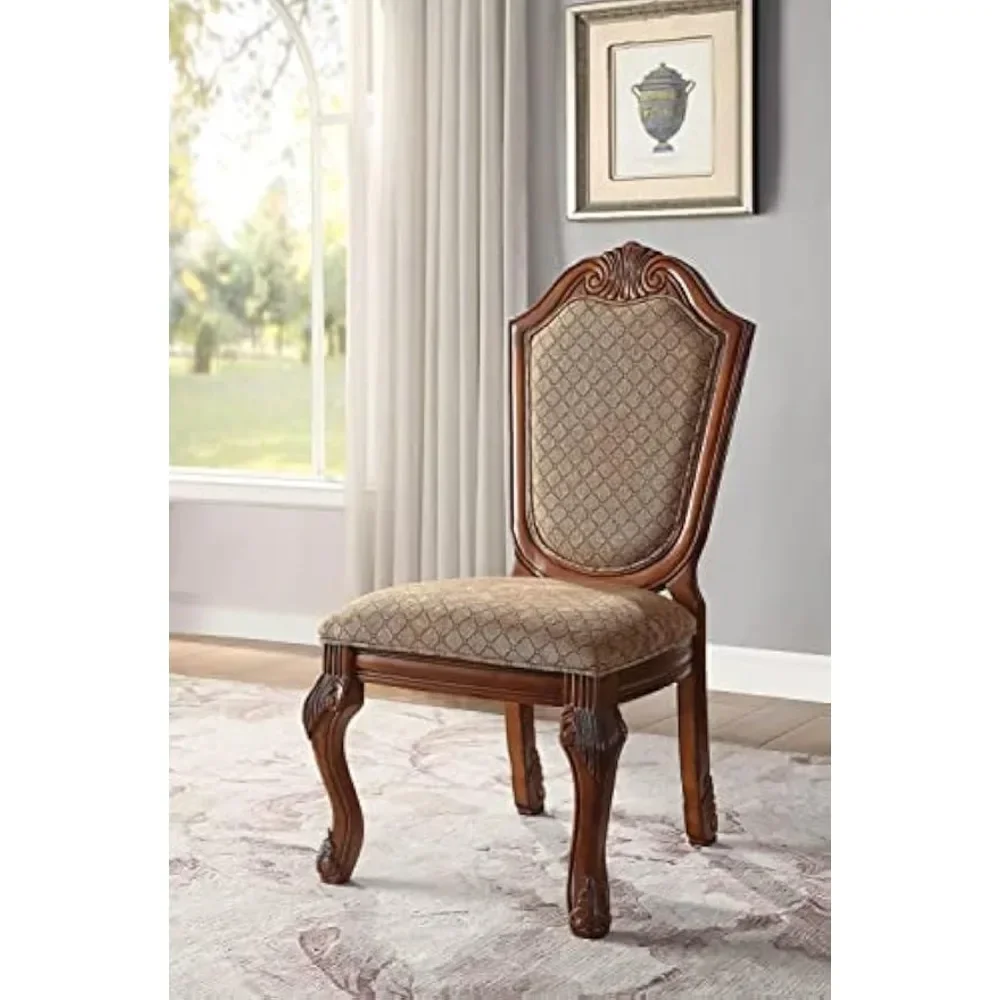 

Dining Chair Set of 2 with Welt-Trim Grid Pattern Arched Backrest, Raised Floral Motifs, Traditional Fabric Dining Chair