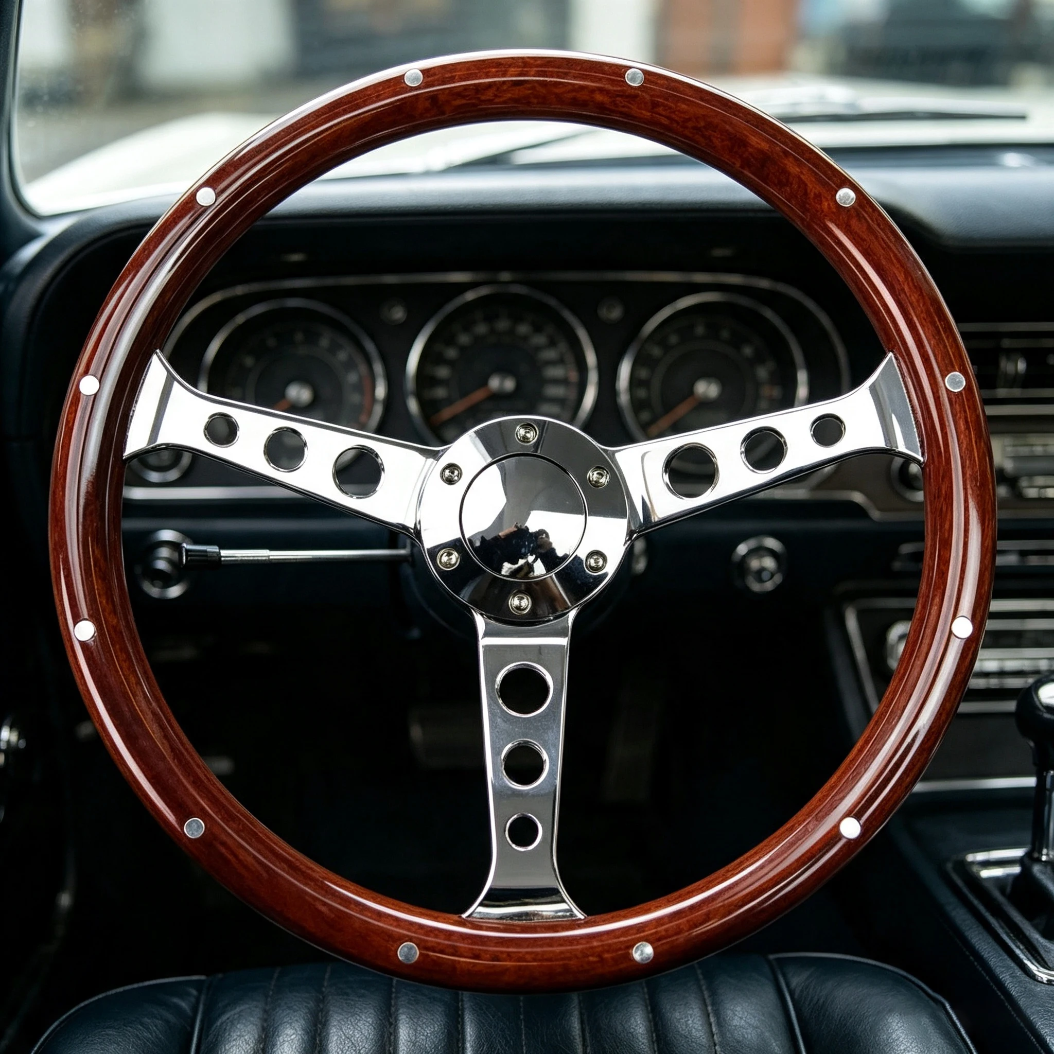 380mm Steering Wheel Round Hole Bracket 15-Inch Steering Wheel Made of ABS Material with Rivets Suitable for vintage Modify