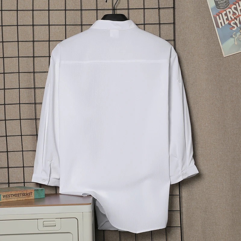 قميص كتان رجالي بأكمام طويلة على الطراز الصيني ، ياقة قائمة ، مقاس فضفاض ، قماش كتان ، كاجوال ، صيفي ، متعدد الاستخدامات #2