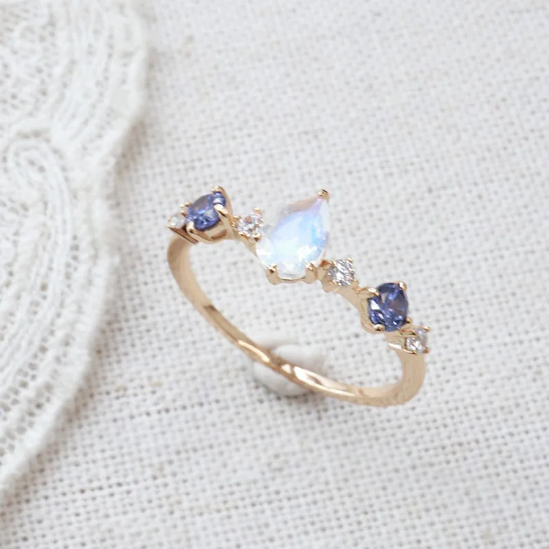 925 Sterling Silver Open Finger Ring Blue Deep Light Golden Elegant Vintage For Women Girl Jewelry Gift Dropship Wholesale