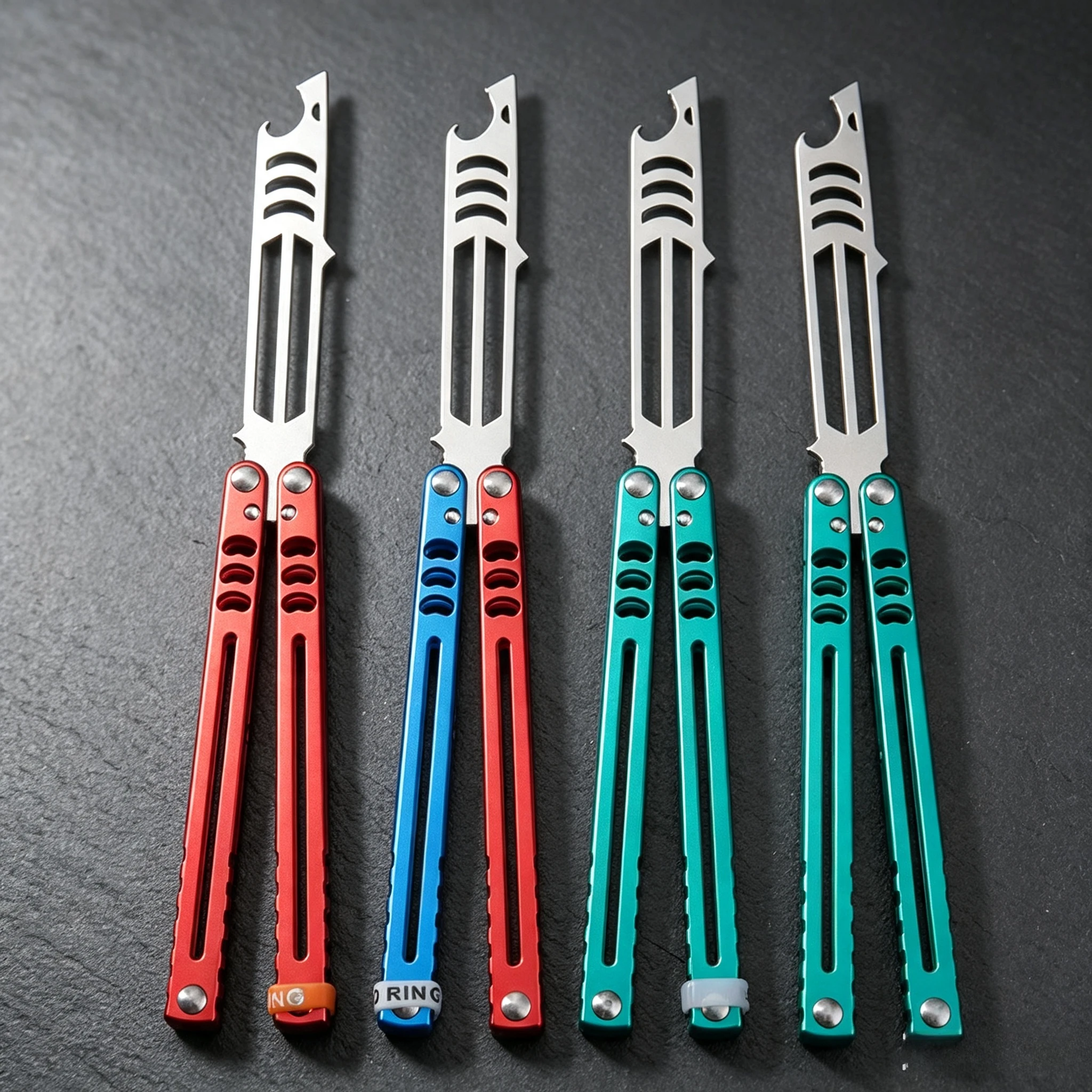 Aluminum Handle Balisong Trainer Butterfly Knife, Bushing Structure Blunt Blade EDC Training Tool with Built‑in Bottle Opener