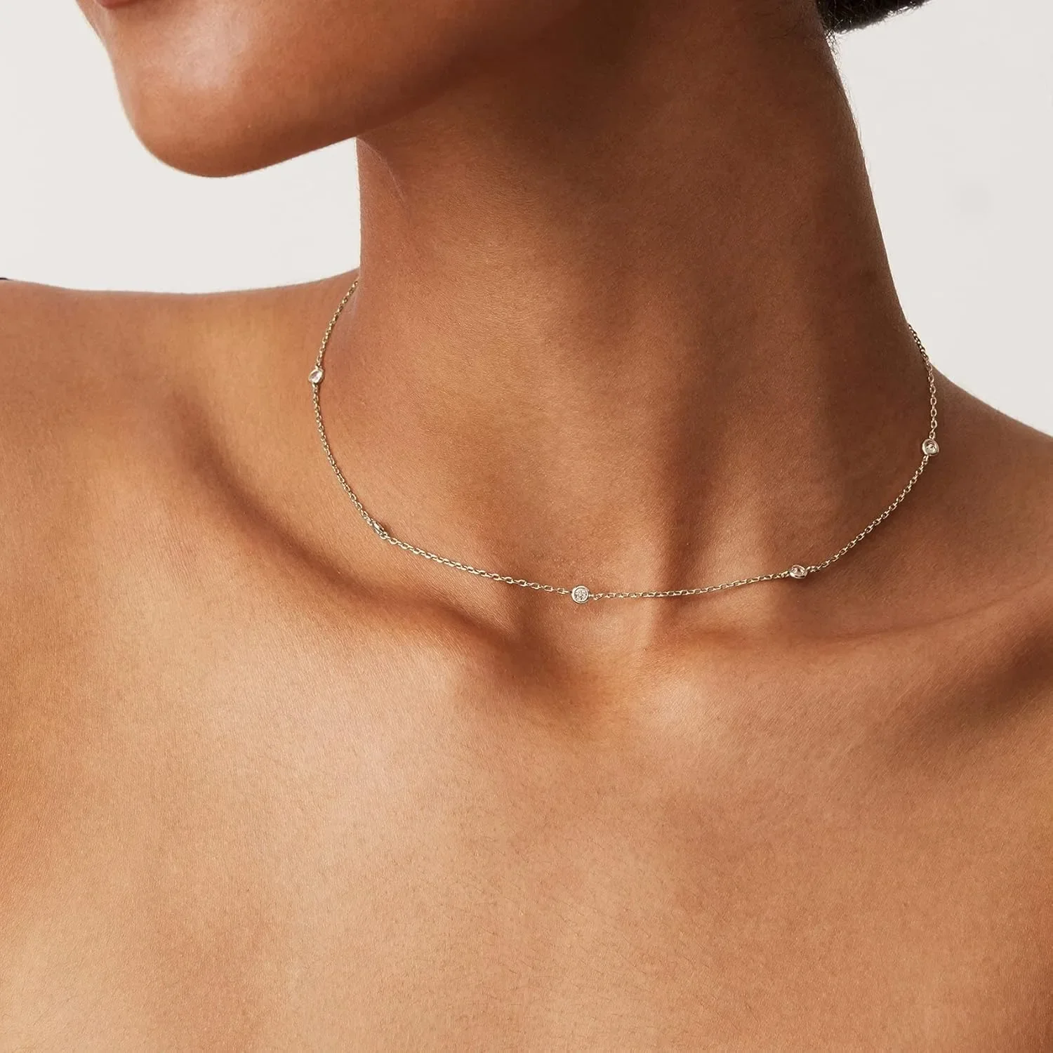 K Gold Plated Station Necklace Silver Plated Diamond Necklace For Women Simulated Diamond Necklaces Gift for Women CZ Chain