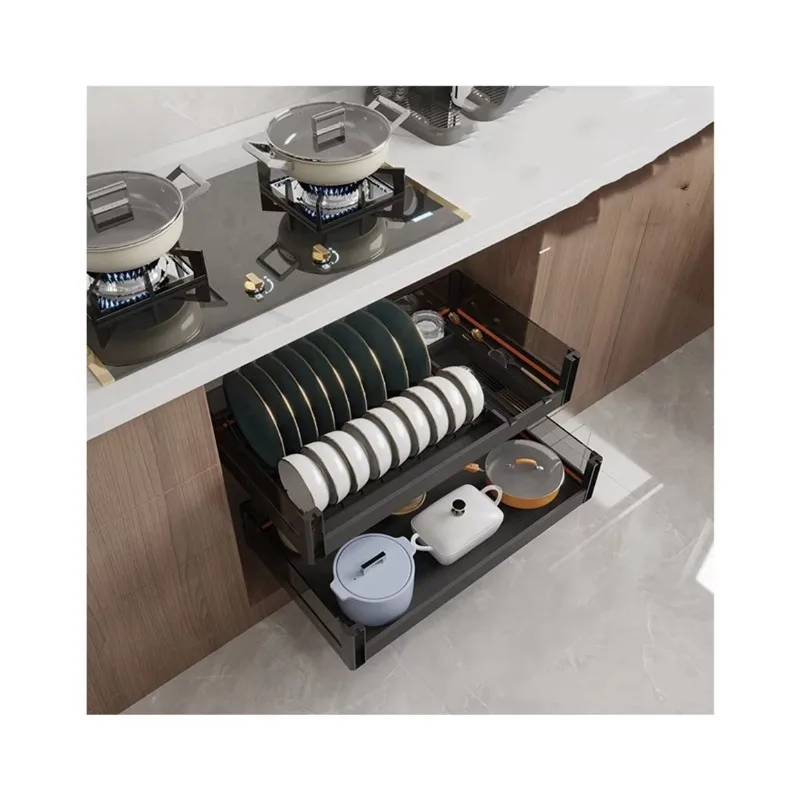 

Modern Luxury Pull-Out Drawer Basket Aluminum Alloy Cutlery Organizer for Kitchen Cabinet Storage