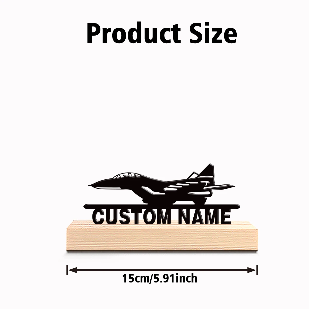 1pc Personalized Custom Fighter jet Metal Statues With Wooden Base Tabletop Decoration Outdoor Desk Sculpture With Wooden Base,