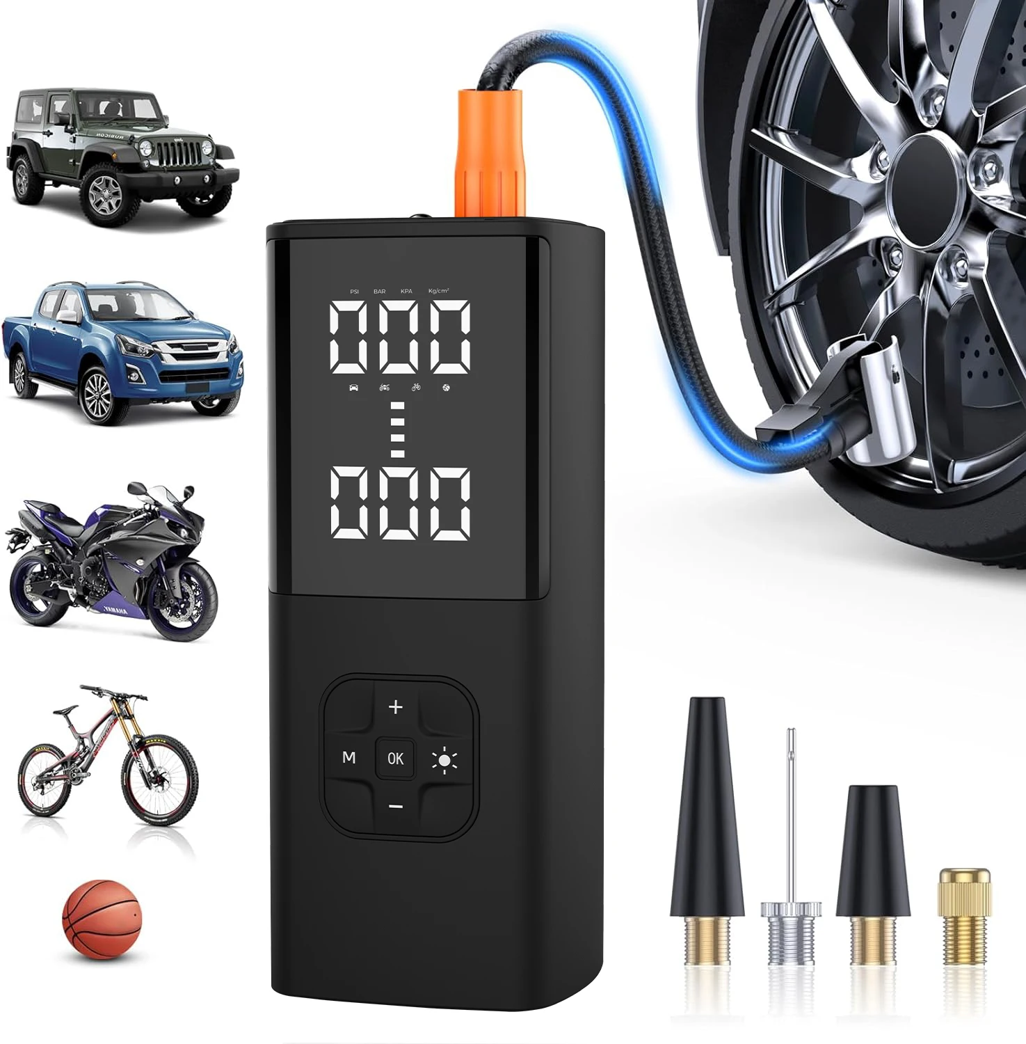 New Portable Inflatable Electric air pump Compressor rechargeable 12V battery With LED Light power bank for mobile