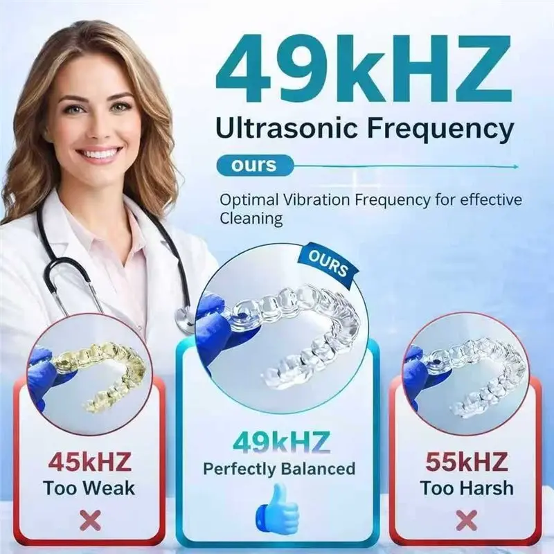 ABGP-Ultrasonic Retainer& Silver Jewelry Cleaner Cleaning Machine Portable With UV Light And Timer EU PLUG For Dentures Aligners