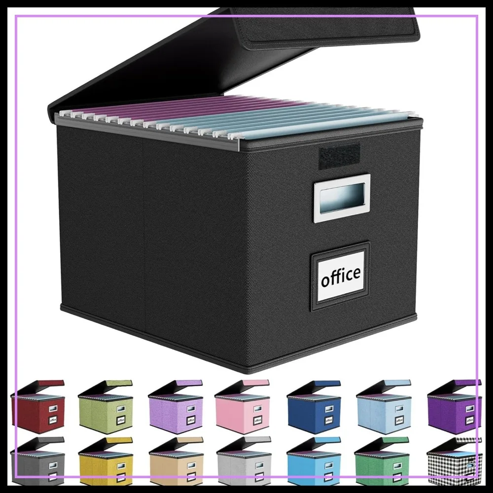 

Collapsible File Organizer Box with Lid, Letter Size Hanging File Folder Storage, 1 Pack Black