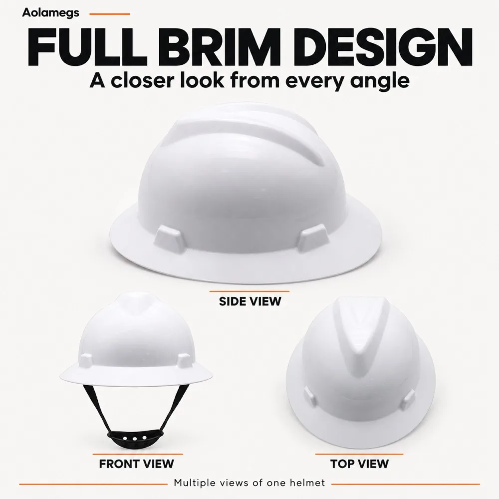 Full Brim Safety Helmet Aolamegs Hard Hat with 50 Stickers Adjustable Ratchet Headband for Construction and Industrial Work