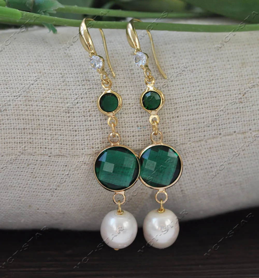 Z13089 4Row Set Green CZ White Round Pearl Multicolor Crystal Necklace Bracelet Earring view 6