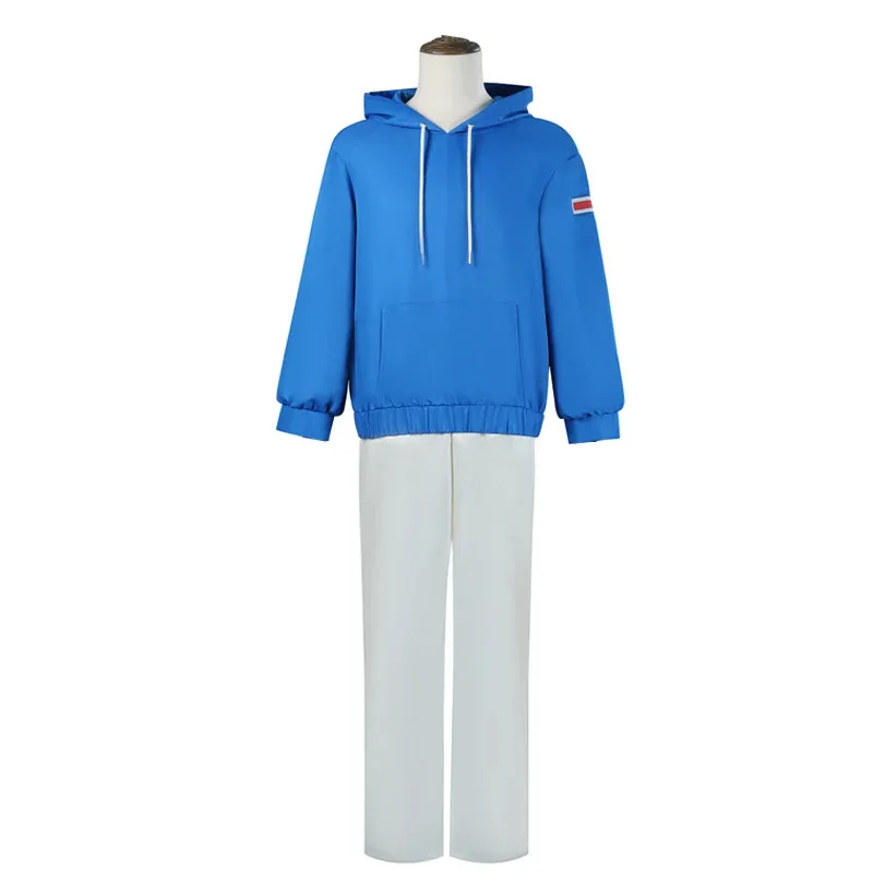 Sakamoto Days Cosplay Shin Asakura Costume Wigs Blue Hoodie White Pants Set Halloween Carnival Unisex Tracksuit Anime Clothes