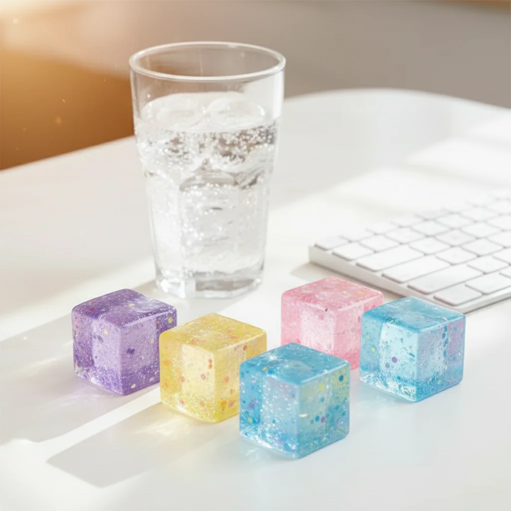 1pc Handmade Ice Cube Stress Ball Super Stretchable Squeeze Toy Glitter Maltose Squishy Fidget Toy For Sensory Calm Down Gift