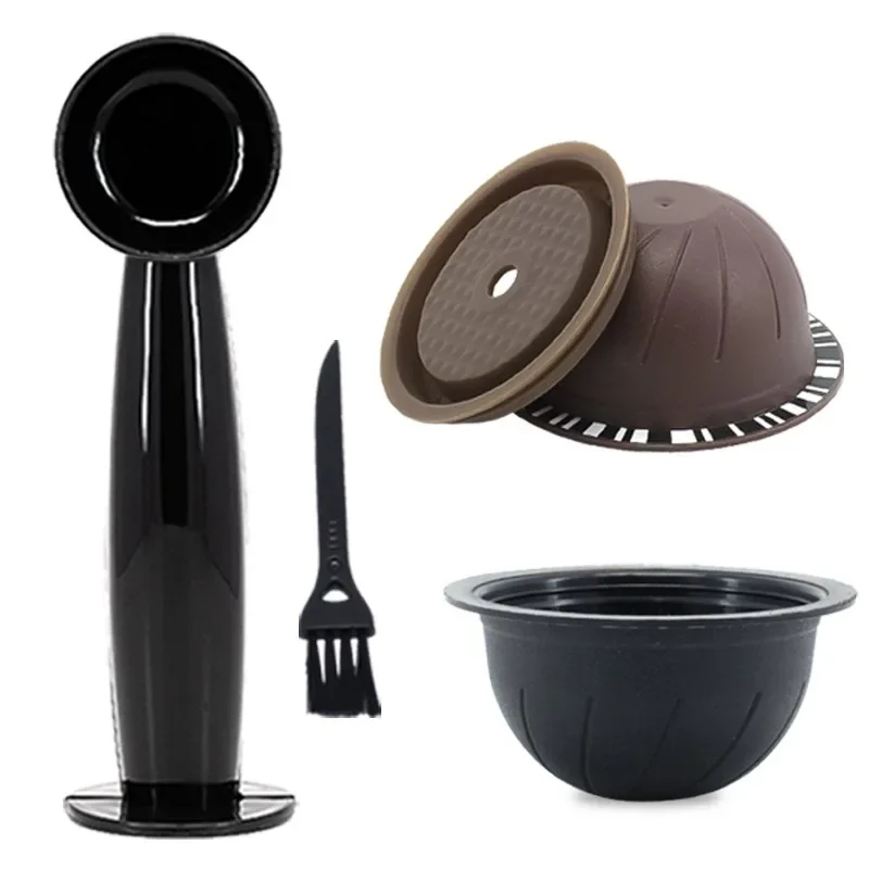 Reusable Nespresso Vertuo Coffee Capsules 150/230ml PP Refillable Capsule Cup with Silicone Lid Brush Powder Press Spoon