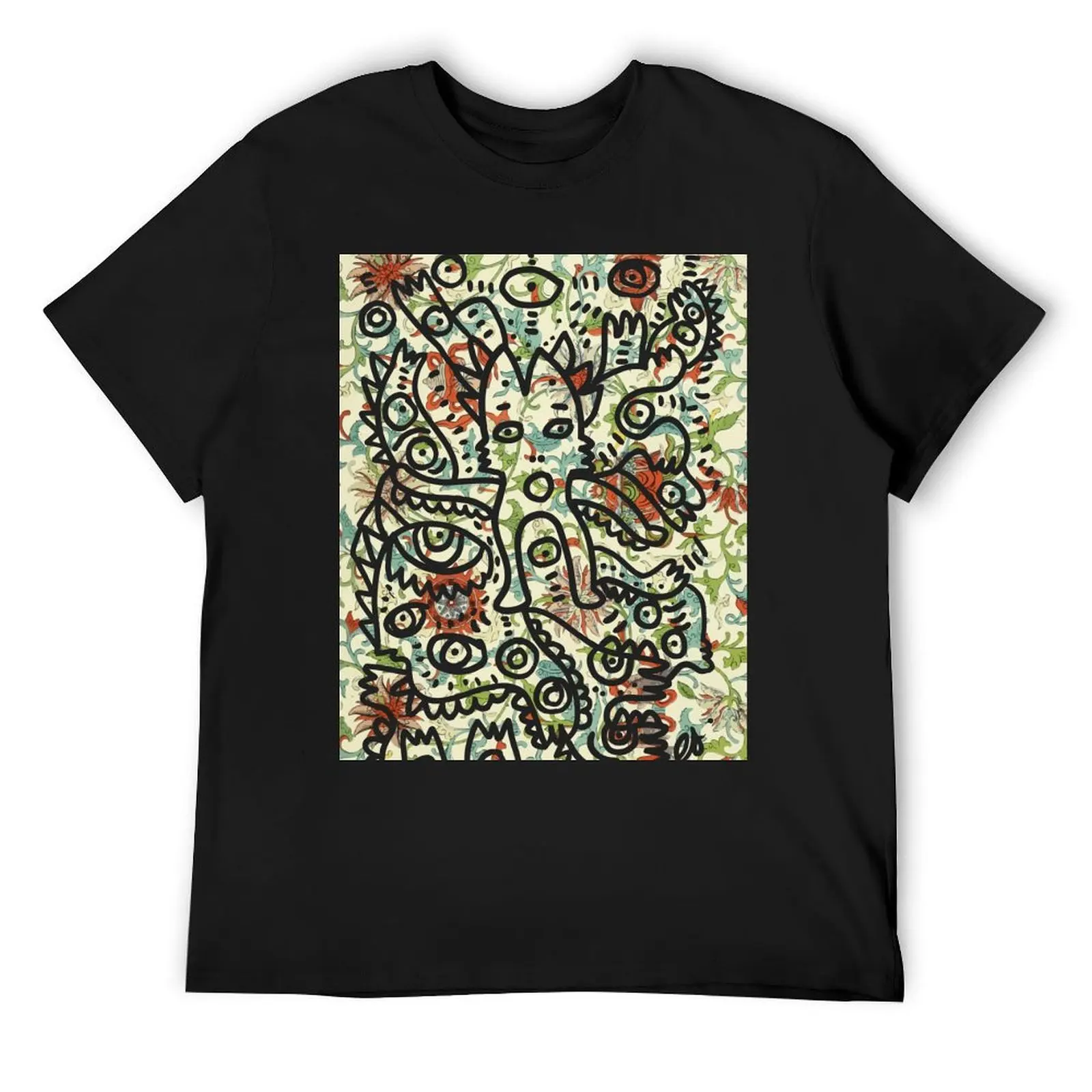 Graffiti Art Monsters and Vintage Ornament Pattern T-Shirt