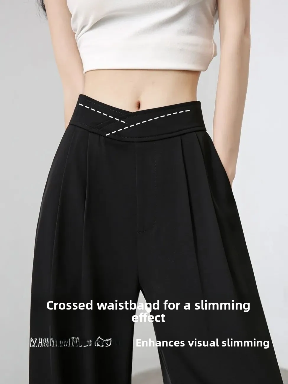 

Women's Ice Silk Wide Leg Suit Pants Drapey High Waist Straight Cut Bla Casual Trousers Thin Model New Arrival Early Autumn