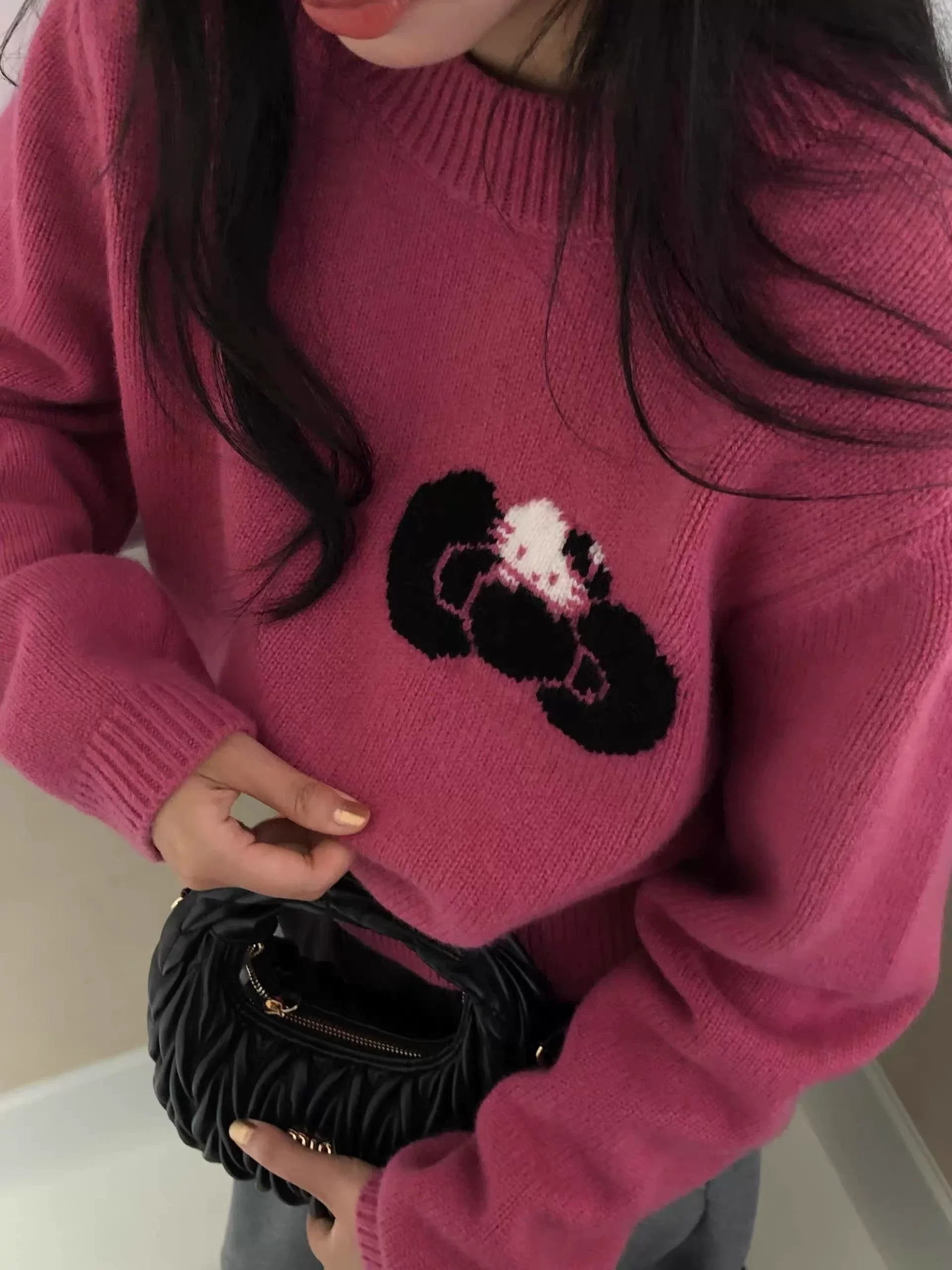 

Корейская толстовка с мехом синего медведя Sle Fufu k, женская осенне-зимняя верхняя одежда, элитный вязаный свитер, круглый длинный топ...