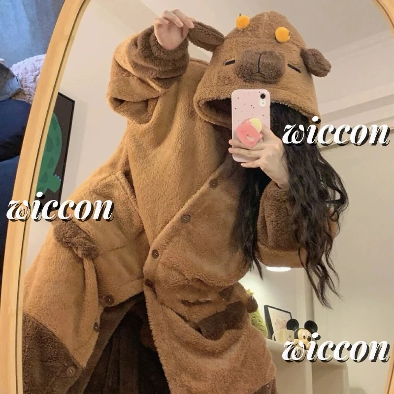 Adult Capybara Cosplay Costume Robes Kigurumi Anime Nightgown Halloween Cartoon Pajamas Pajama Party Costume